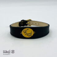 دستبند چرم و پلاک طلا طرح این نیز بگذرد کد B6271