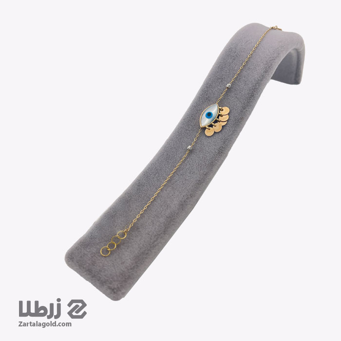 دستبند زنجیری طلا طرح چشم نظر پولکی کد B4060 دستبند زنجیری طلا طرح چشم نظر پولکی کد B4060