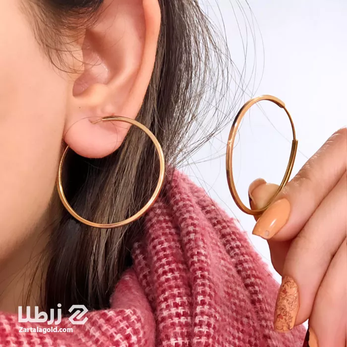 گوشواره حلقه ای طلا مقطع مکعبی سایز بزرگ کد 3867 گوشواره حلقه ای طلا مقطع مکعبی سایز بزرگ کد 3867