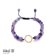 دستبند سنگی بنفش پلاک دایره طلا کد B6103