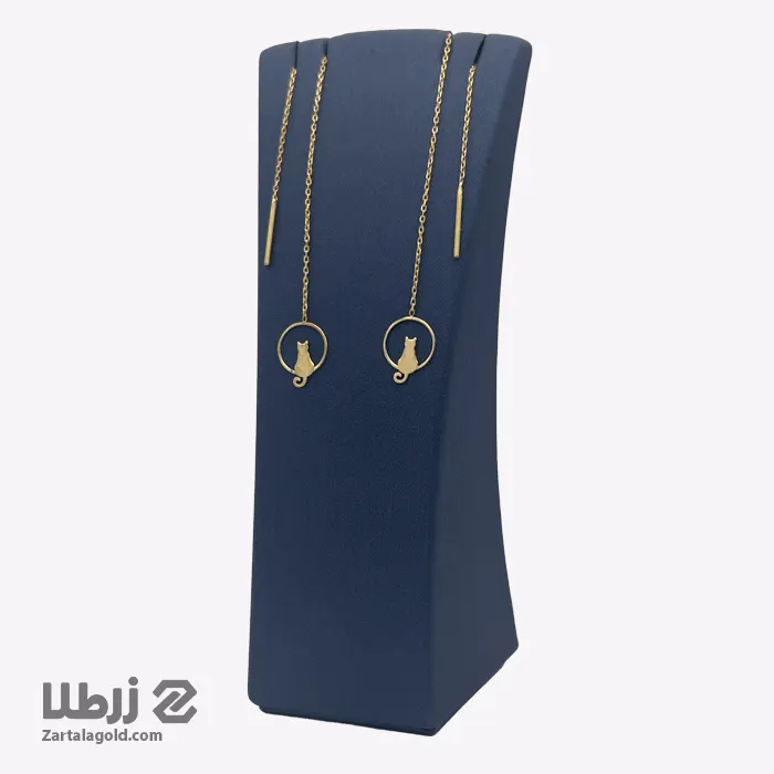 گوشواره طلا بخیه ای طرح گربه کد E2659 گوشواره طلا بخیه ای طرح گربه کد E2659