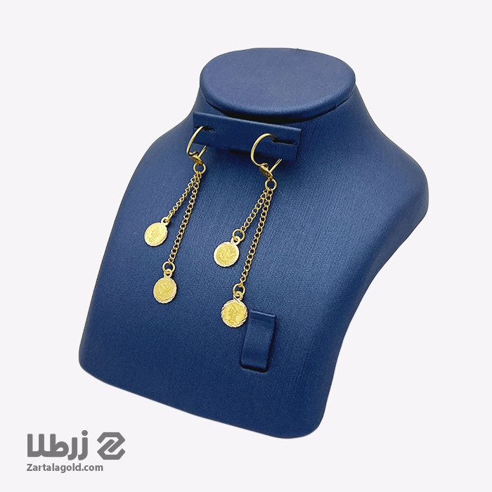 گوشواره طلا طرح آویز سکه ای دو رو کد E1759 گوشواره طلا طرح آویز سکه ای دو رو کد E1759