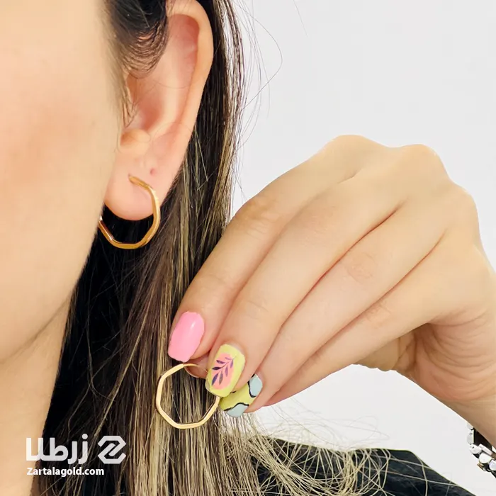 گوشواره حلقه ای طلا مینیمال چندضلعی کوچک کد E15864 گوشواره حلقه ای طلا مینیمال چندضلعی کوچک کد E15864