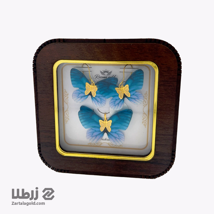 نیم ست طلا طرح پروانه آبی اقیانوسی کد P16023