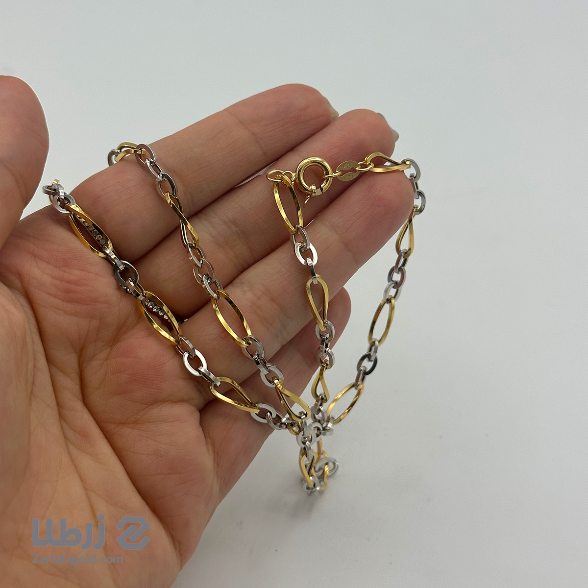 گردنبند طلا طرح قلمدون ترکیبی پیچدار زرد و سفید کد N18552 گردنبند طلا طرح قلمدون ترکیبی پیچدار زرد و سفید کد N18552