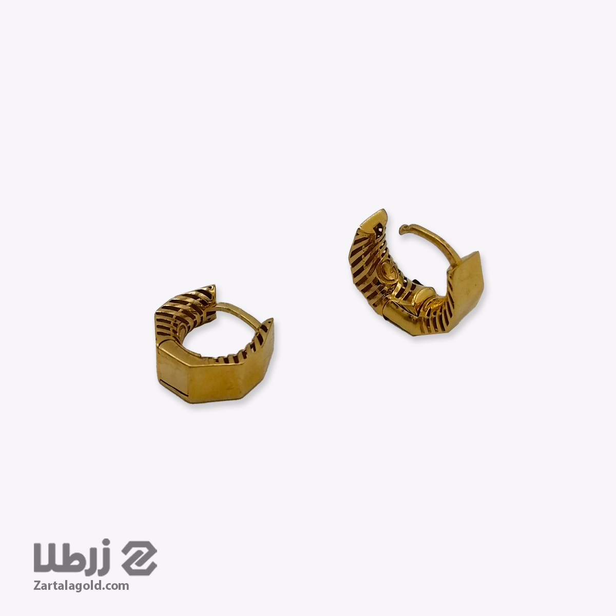 گوشواره طلا حلقه ای طرح هاگی چندضلعی کد E18413 گوشواره طلا حلقه ای طرح هاگی چندضلعی کد E18413