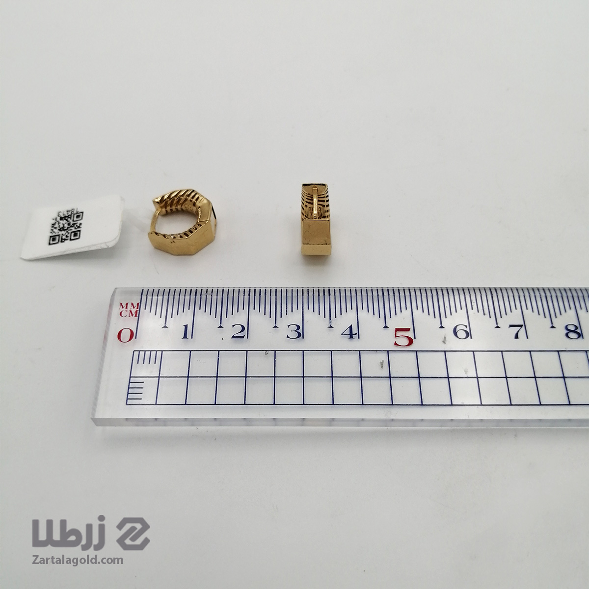 گوشواره طلا حلقه ای طرح هاگی چندضلعی کد E18413 گوشواره طلا حلقه ای طرح هاگی چندضلعی کد E18413