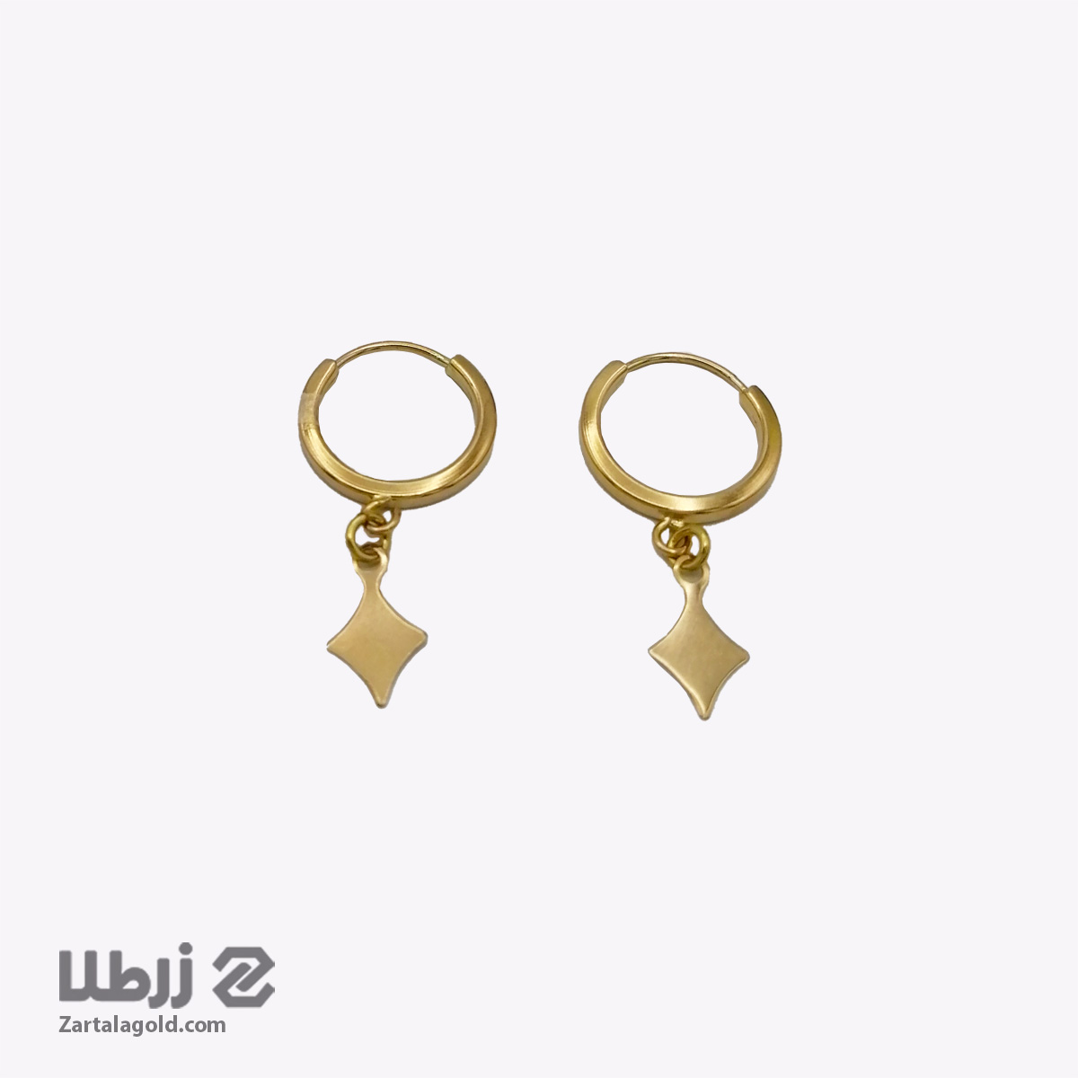 گوشواره حلقه ای طلا با آویز خشت کد E19225 گوشواره حلقه ای طلا با آویز خشت کد E19225