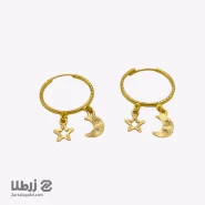 گوشواره حلقه ای تراشدار با آویز ماه و ستاره کد E15050