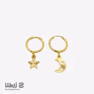 گوشواره حلقه ای تراش دار با آویز ماه و ستاره کد E17289