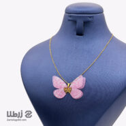 گردنبند طلا طرح پروانه صورتی سفید کد N20436