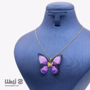 گردنبند طلا پروانه پارچه ای بنفش مشکی کد N20443