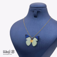 گردنبند طلا طرح پروانه ترکیبی آبی کد N20442