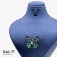 گردنبند طلا پروانه پارچه ای آبی خال خالی شاینی کد N20426