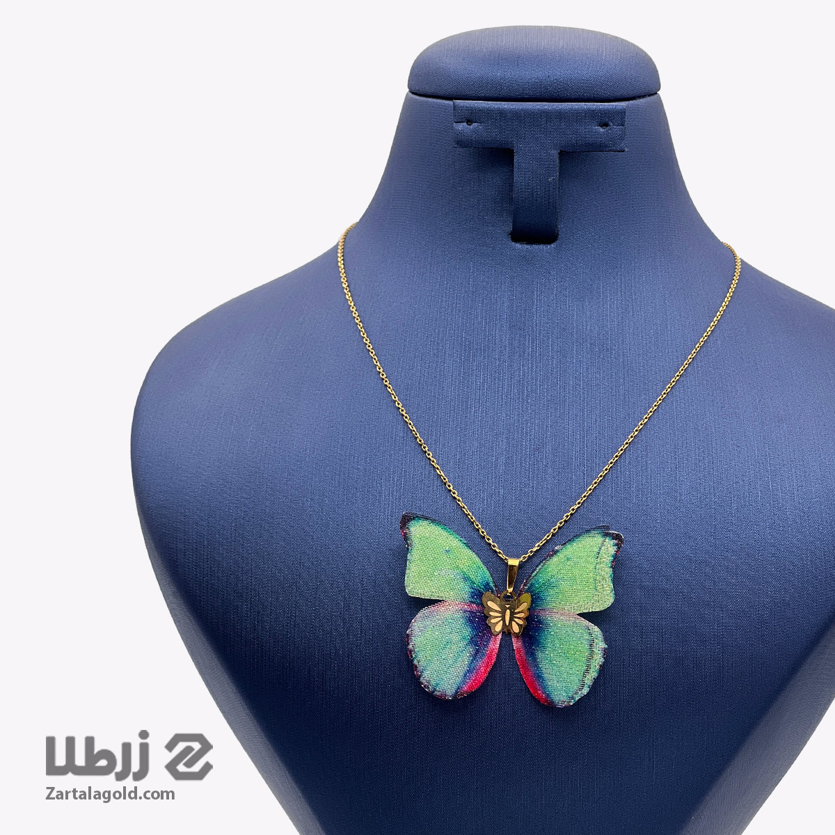 گردنبند طلا پروانه پارچه ای سبز فیروزه ای کد N20435 گردنبند طلا پروانه پارچه ای سبز فیروزه ای کد N20435