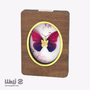 گردنبند طلا پروانه پارچه ای سرخابی بنفش کد P20417
